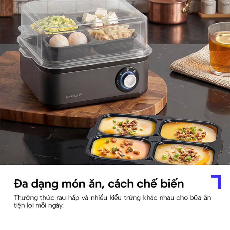 LocknLock Multi Egg Cooker 8 Eggs &ndash; 3 Doneness Levels, Auto Shut-off & Alarm - EJE212GRY, , large image number null